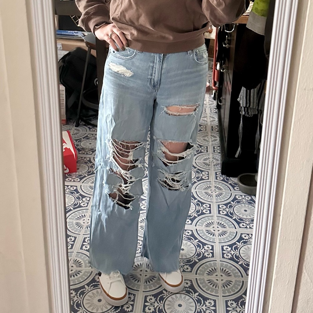 AE Dreamy Drape Stretch Ripped Super High-Waisted Baggy Wide-Leg